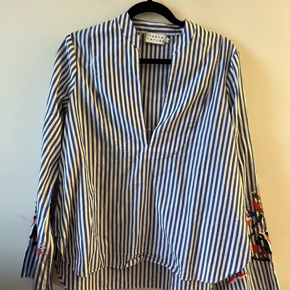 Tanya Taylor
Klara Embroidered Menswear Stripe Top, Blue/White - Picture 8 of 13